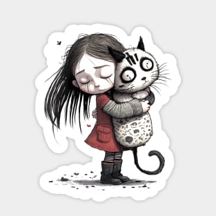 Little Girl hugging her Cat Sticker